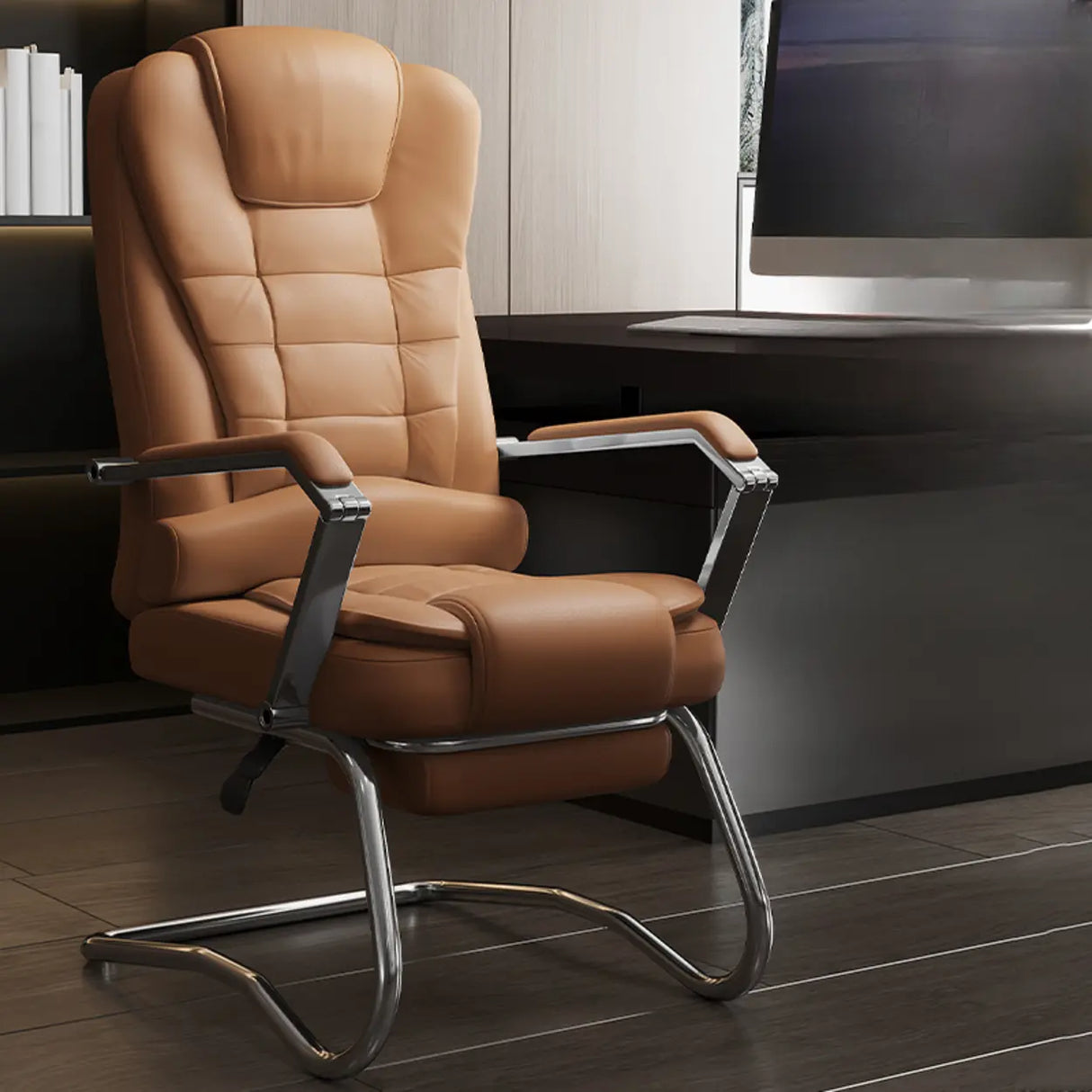 Executive Leather High-Back Lumbar Headrest Office Chair Image - 19