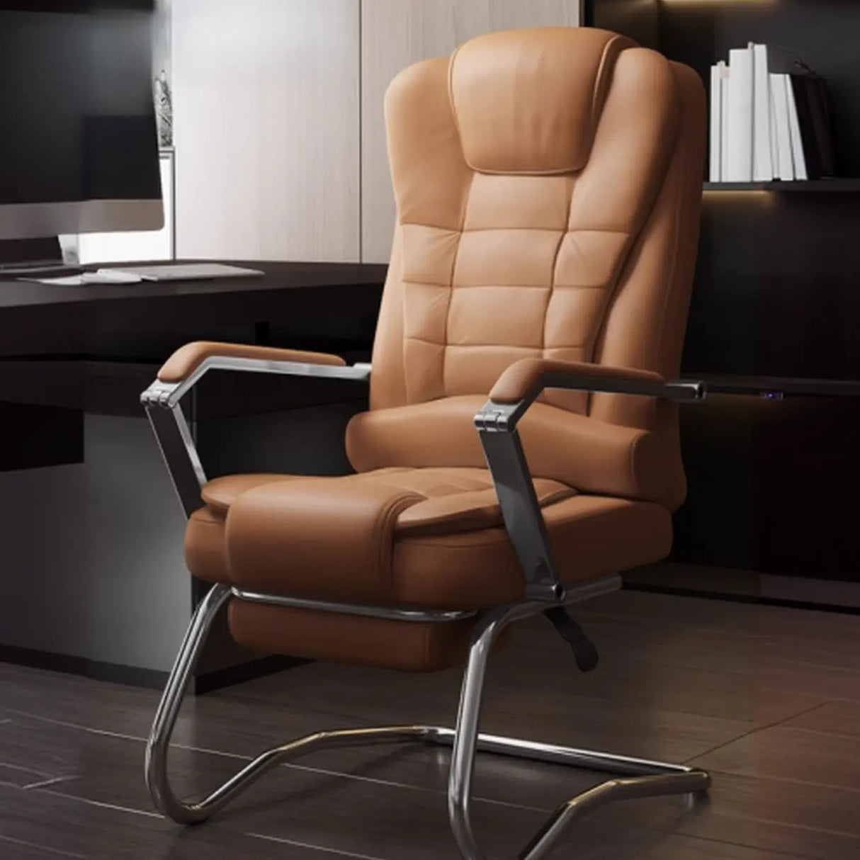 Executive Leather High-Back Lumbar Headrest Office Chair Image - 1