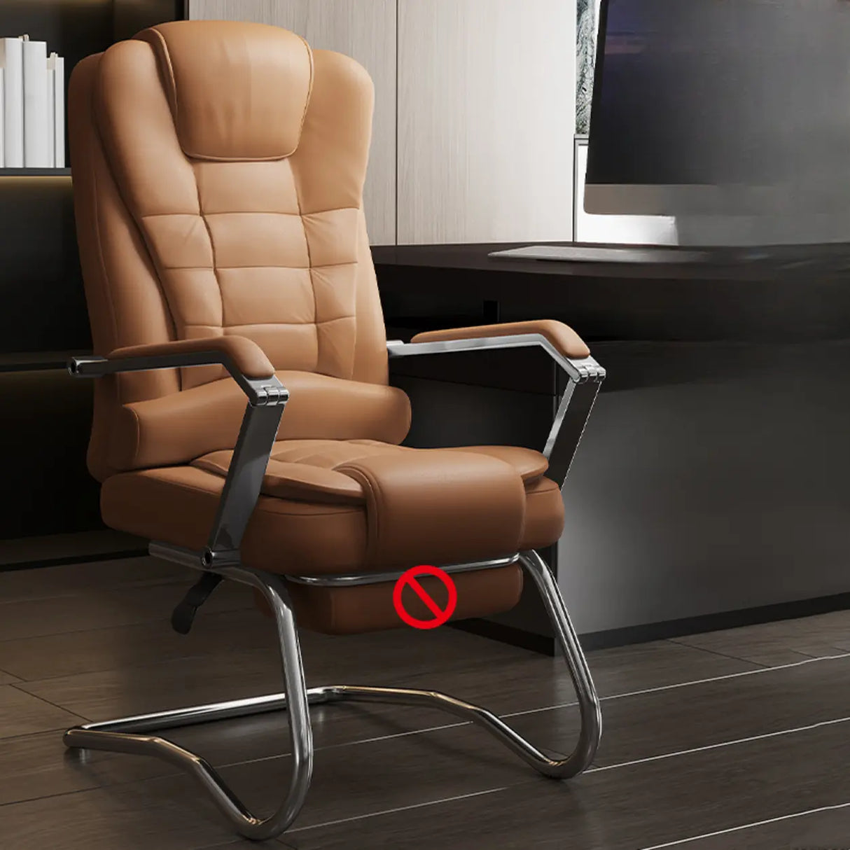 Executive Leather High-Back Lumbar Headrest Office Chair Image - 5