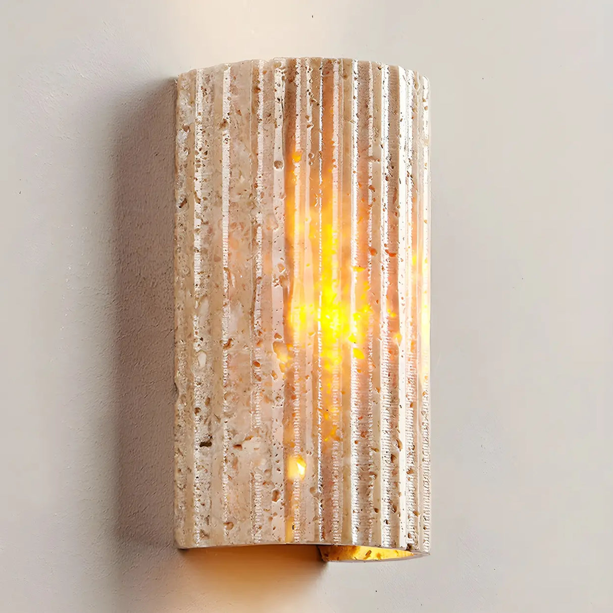 Exquisite Beige Cylinder Stone Exterior LED Wall Lamp Image - 9
