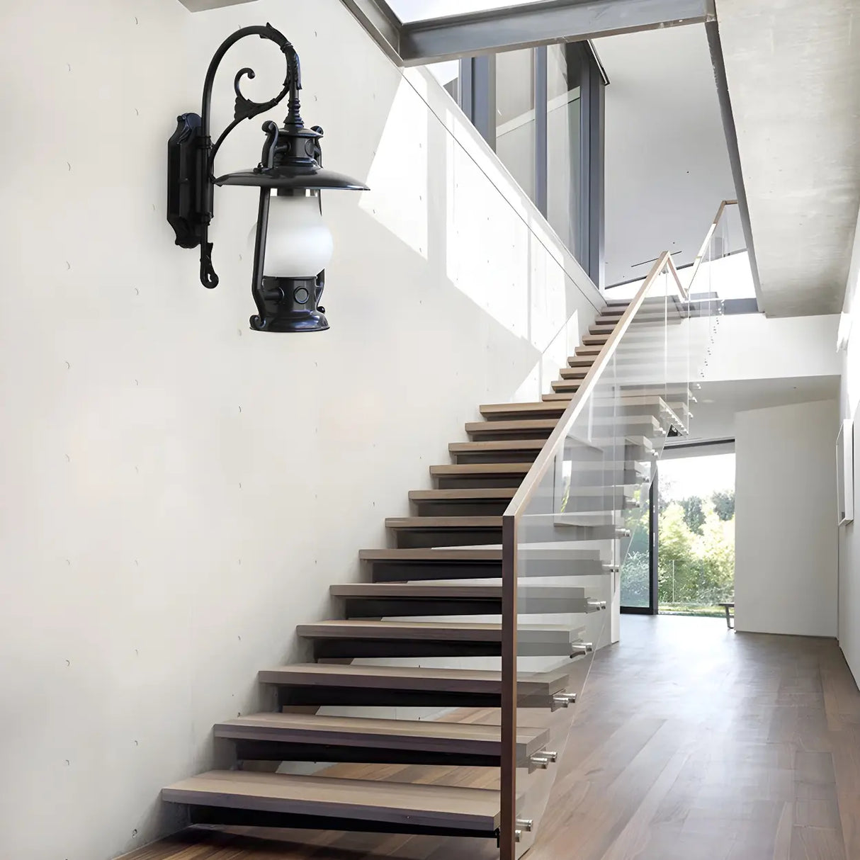 Exquisite Brass Lantern Glass Exterior LED Wall Sconce Image - 7