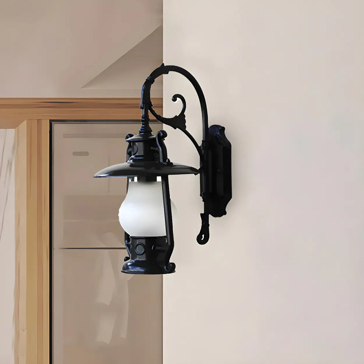 Exquisite Brass Lantern Glass Exterior LED Wall Sconce Image - 9