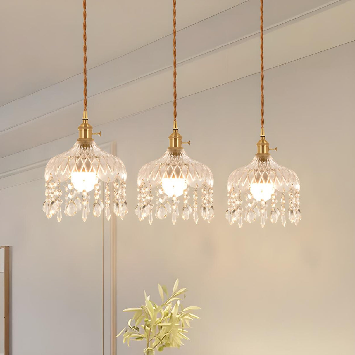 Exquisite Clear Crystal Kitchen Island Pendant Light Image - 1