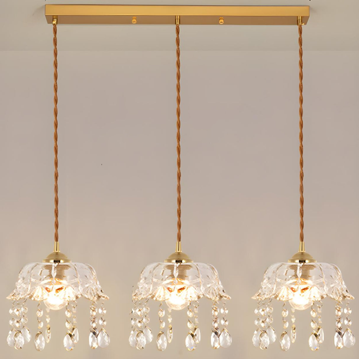 Exquisite Clear Crystal Kitchen Island Pendant Light Image - 9