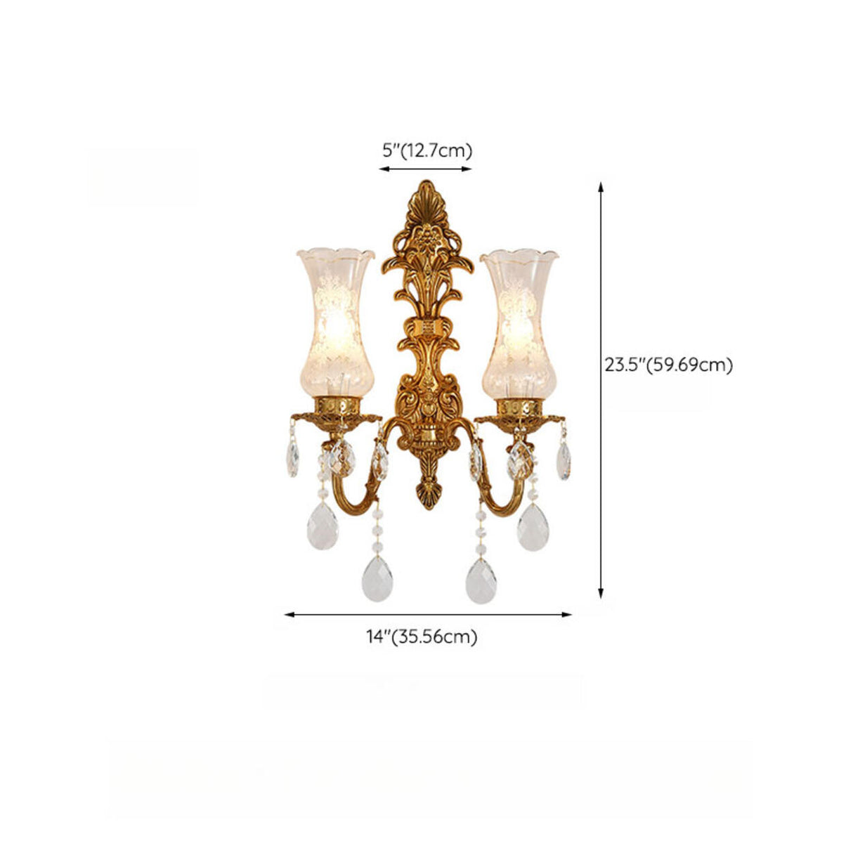 Exquisite Crystal and Frosted Glass Gold Wall Sconce Image - 14