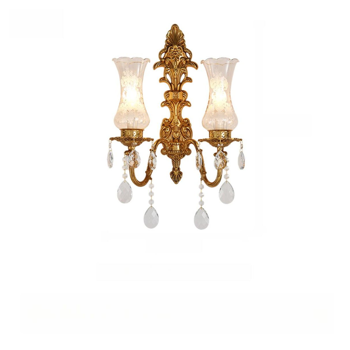 Exquisite Crystal and Frosted Glass Gold Wall Sconce Image - 3