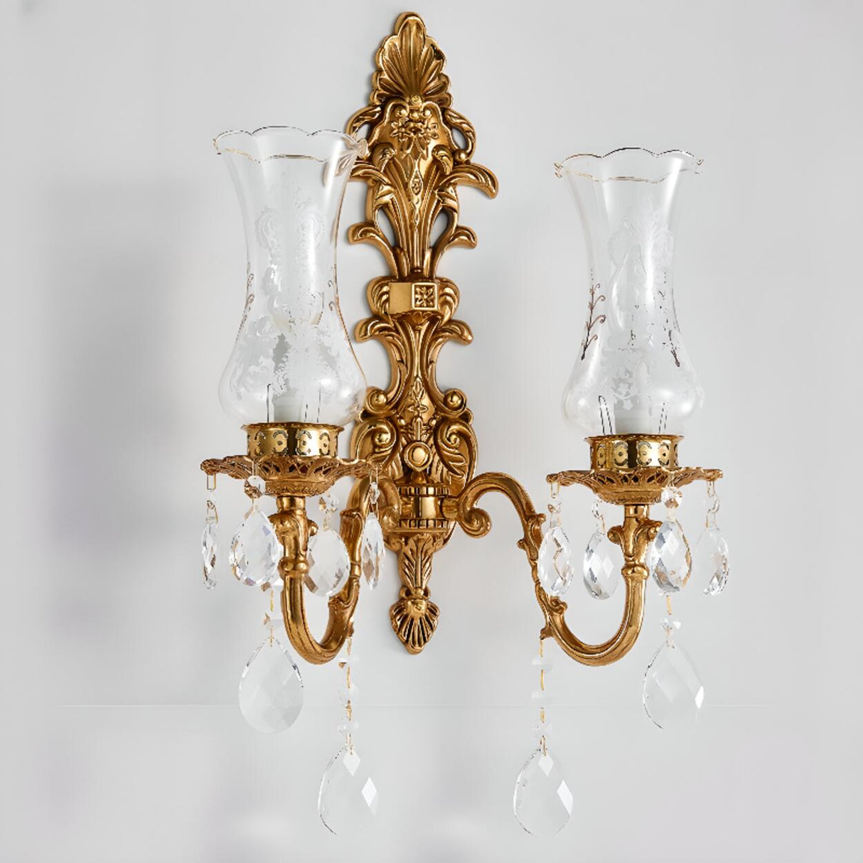 Exquisite Crystal and Frosted Glass Gold Wall Sconce Image - 5