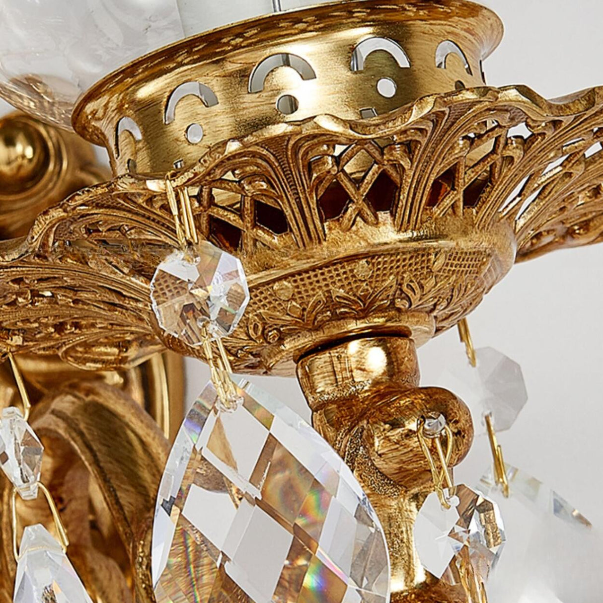 Exquisite Crystal and Frosted Glass Gold Wall Sconce Image - 9