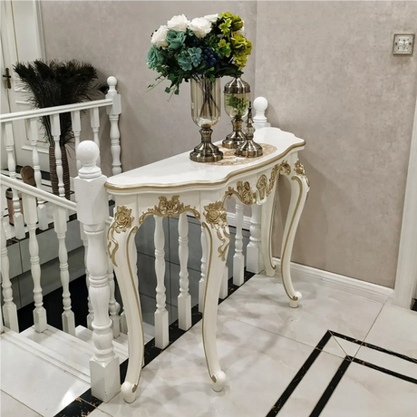 Exquisite Curved Legs Half-circle Wood White Console Table Image - 1
