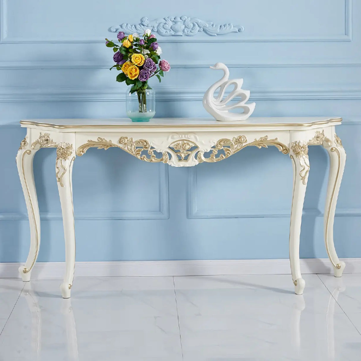 Exquisite Curved Legs Half-circle Wood White Console Table Image - 11