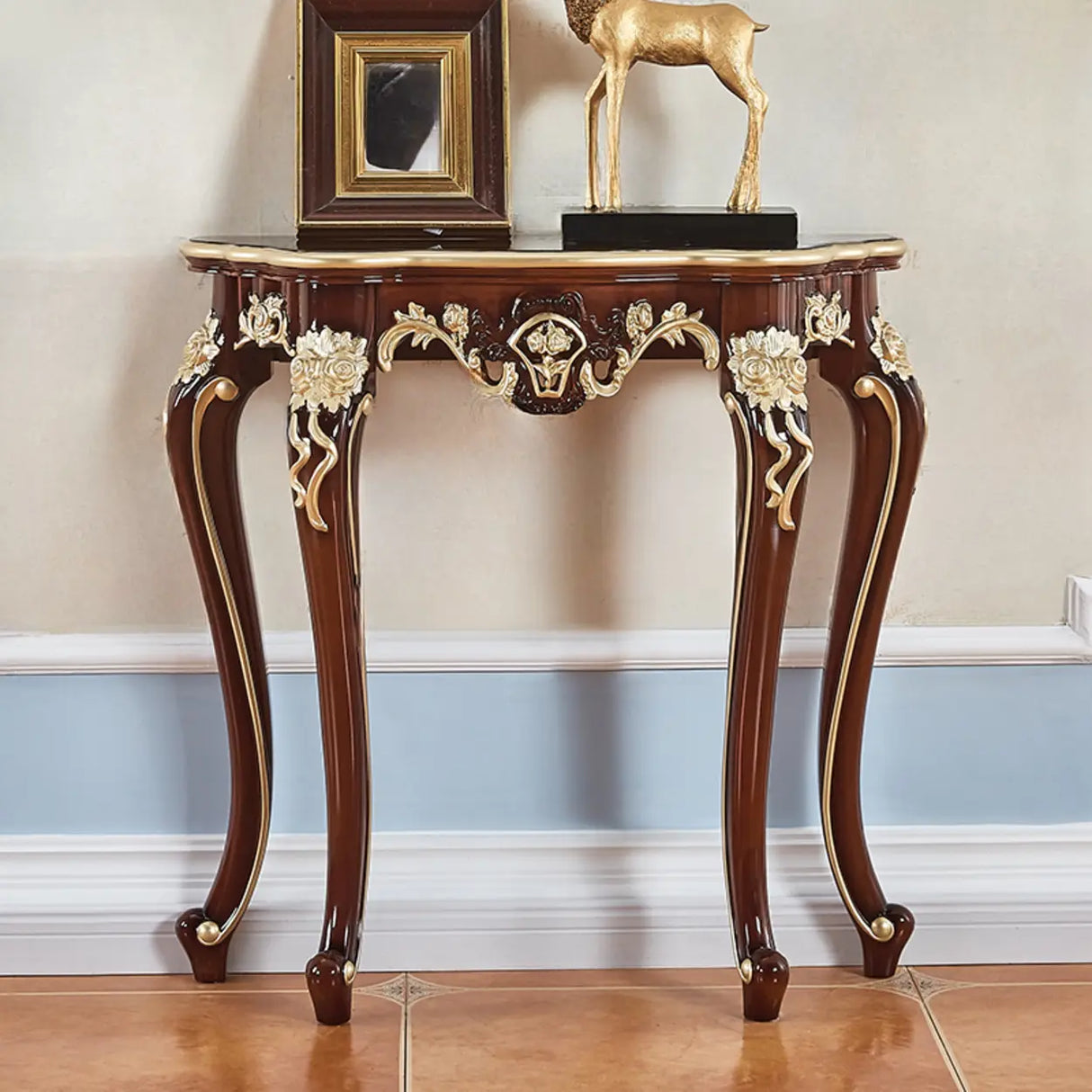 Exquisite Curved Legs Half-circle Wood White Console Table Image - 15