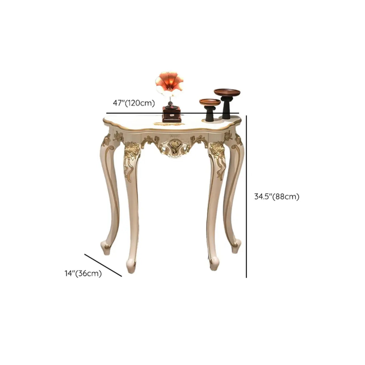 Exquisite Curved Legs Half-circle Wood White Console Table Image - 19