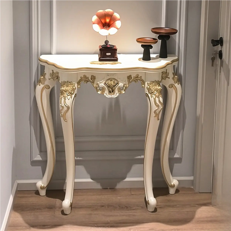 Exquisite Curved Legs Half-circle Wood White Console Table Image - 2