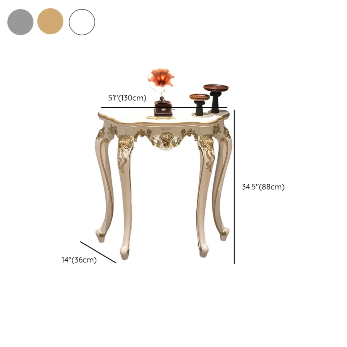 Exquisite Curved Legs Half-circle Wood White Console Table Image - 20