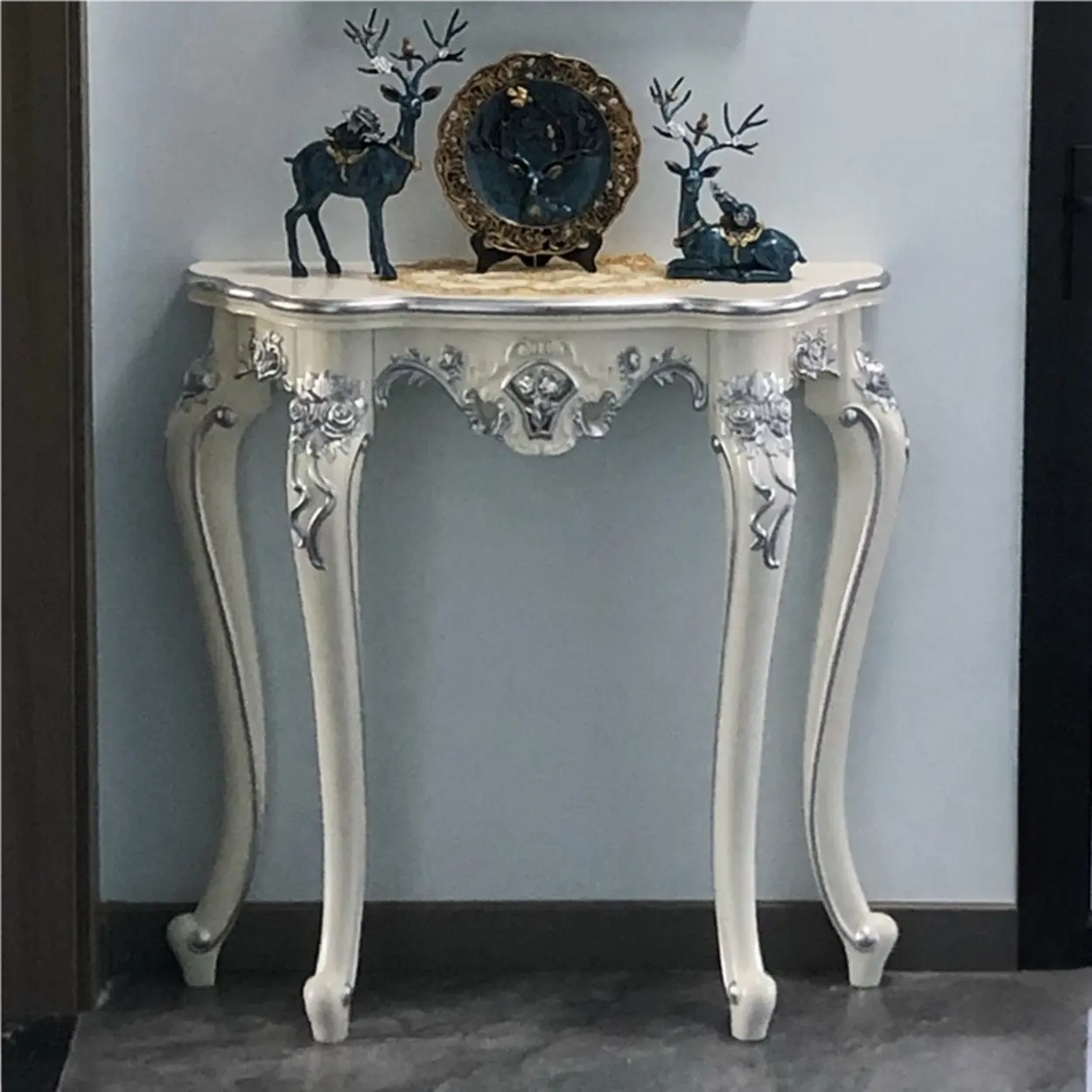 Exquisite Curved Legs Half-circle Wood White Console Table Image - 3