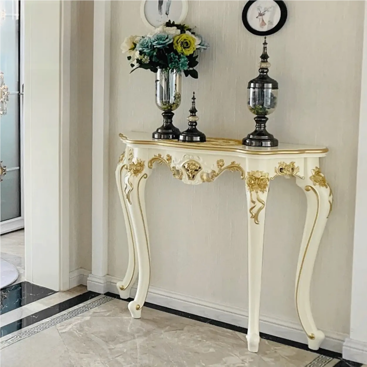 Exquisite Curved Legs Half-circle Wood White Console Table Image - 4