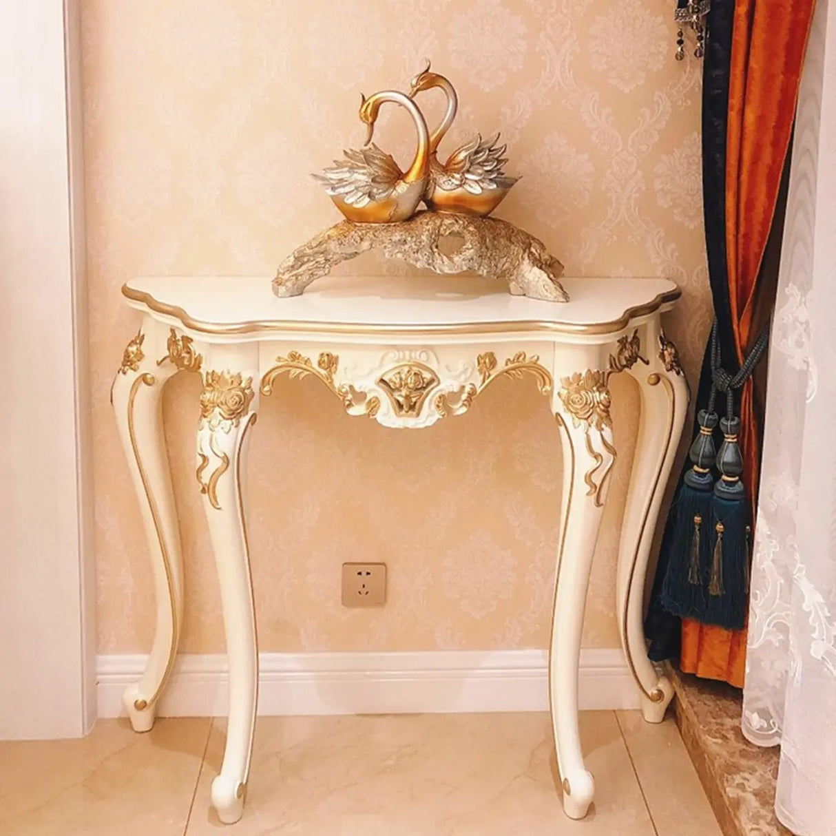 Exquisite Curved Legs Half-circle Wood White Console Table Image - 6