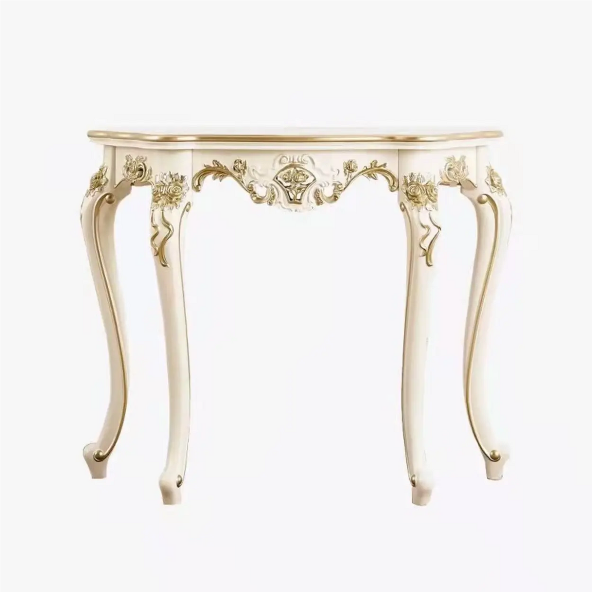 Exquisite Curved Legs Half-circle Wood White Console Table Image - 9