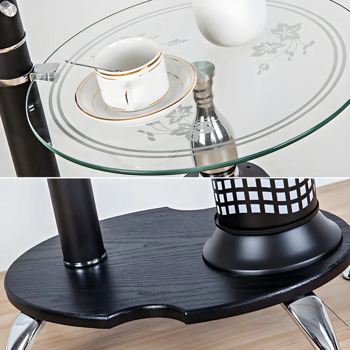 Exquisite Dome and Curved Metal Floor Lamp with Shelf Image - 13