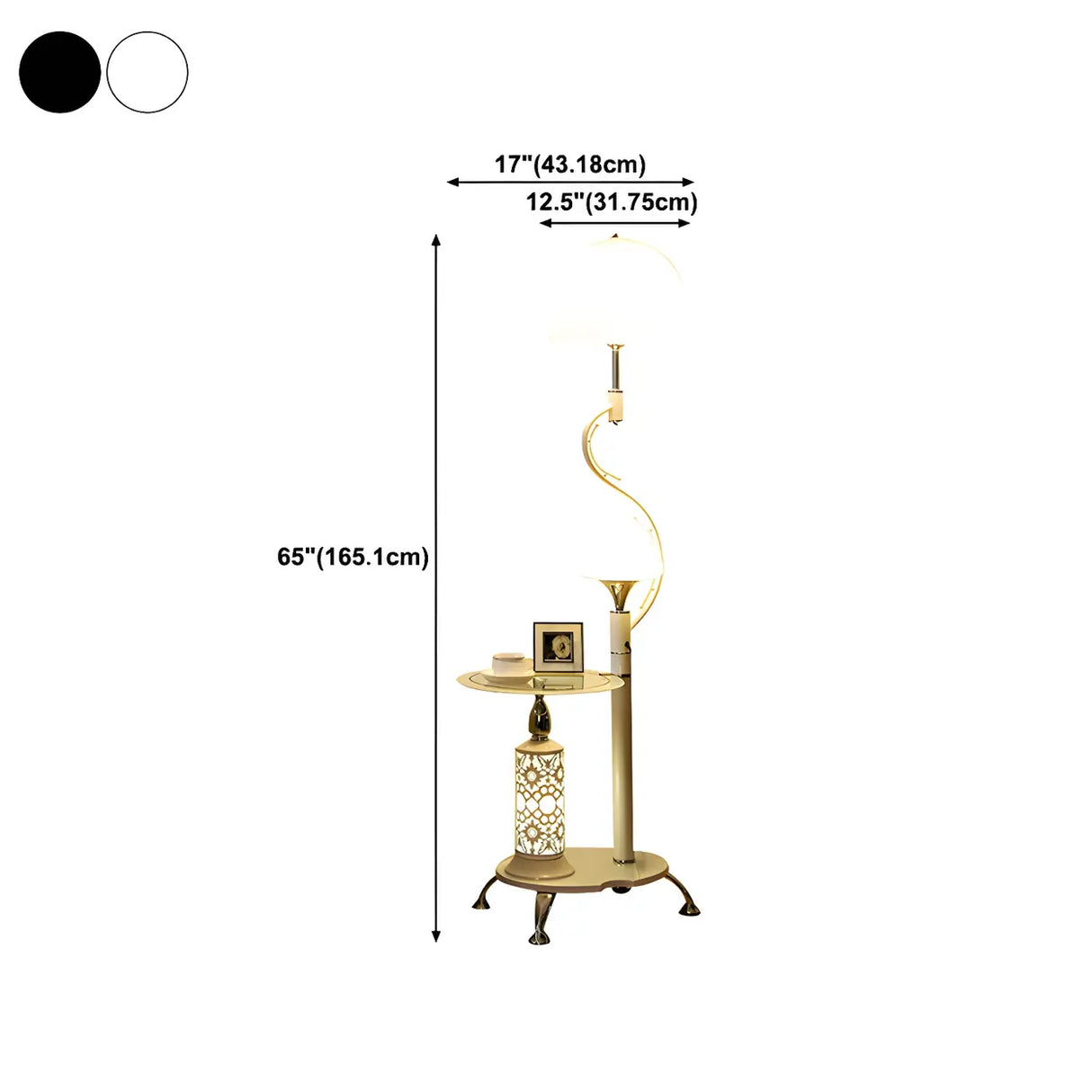 Exquisite Dome and Curved Metal Floor Lamp with Shelf Image - 24