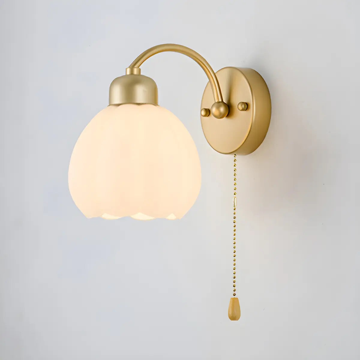 Exquisite Floral Glass Wall Light with Pull Chain Image - 3