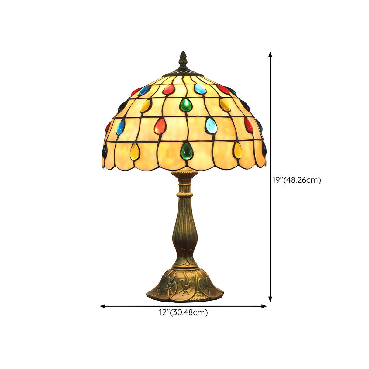 Exquisite Tiffany Umbrella Glass Shade Brass Table Lamp