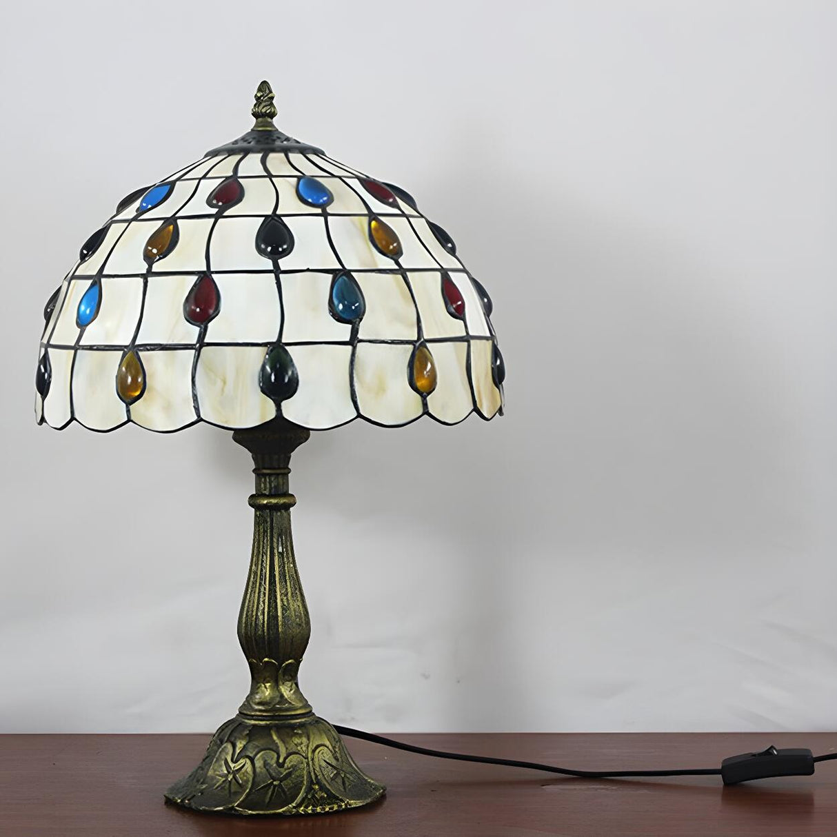 Exquisite Tiffany Umbrella Glass Shade Brass Table Lamp Image - 3