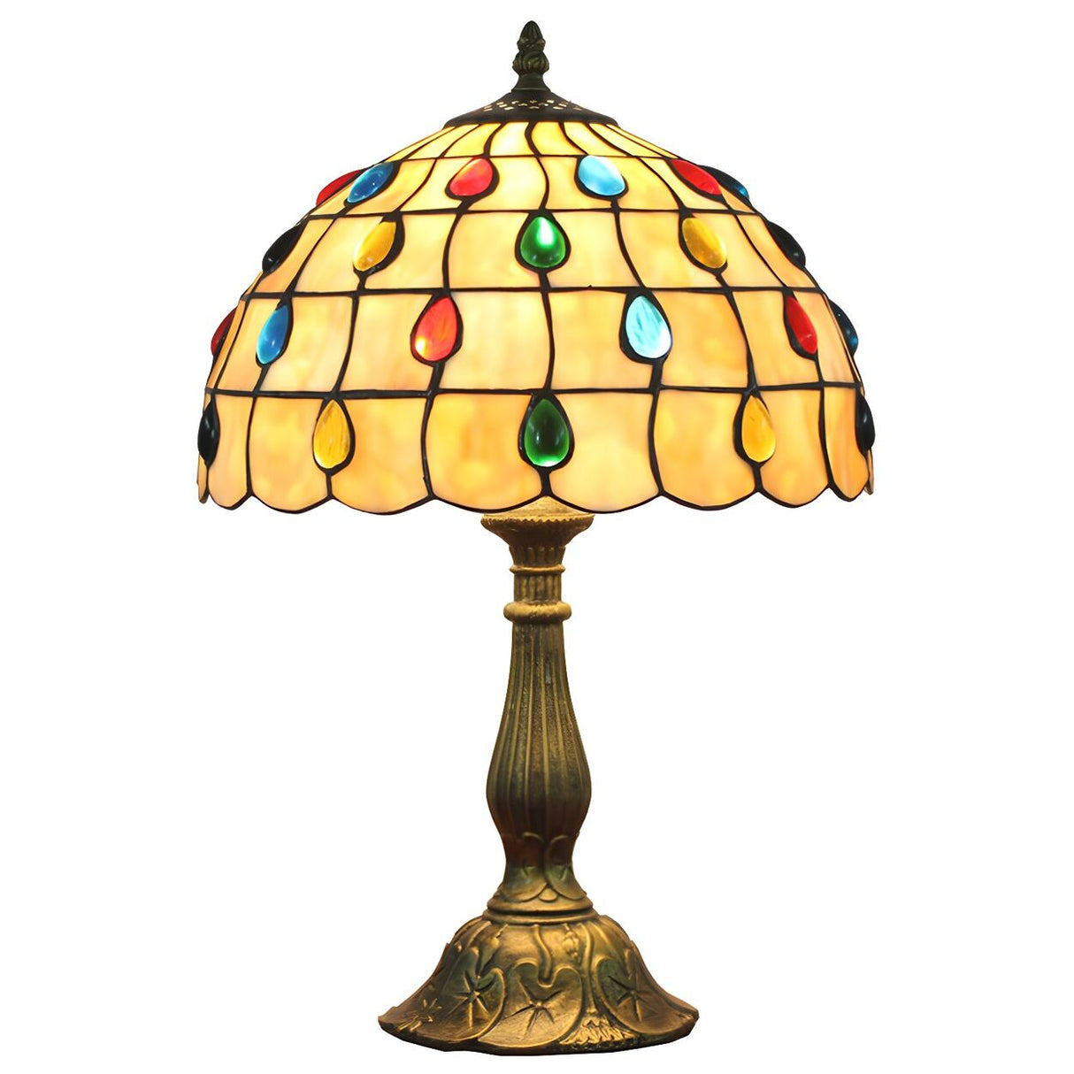 Exquisite Tiffany Umbrella Glass Shade Brass Table Lamp Image - 5