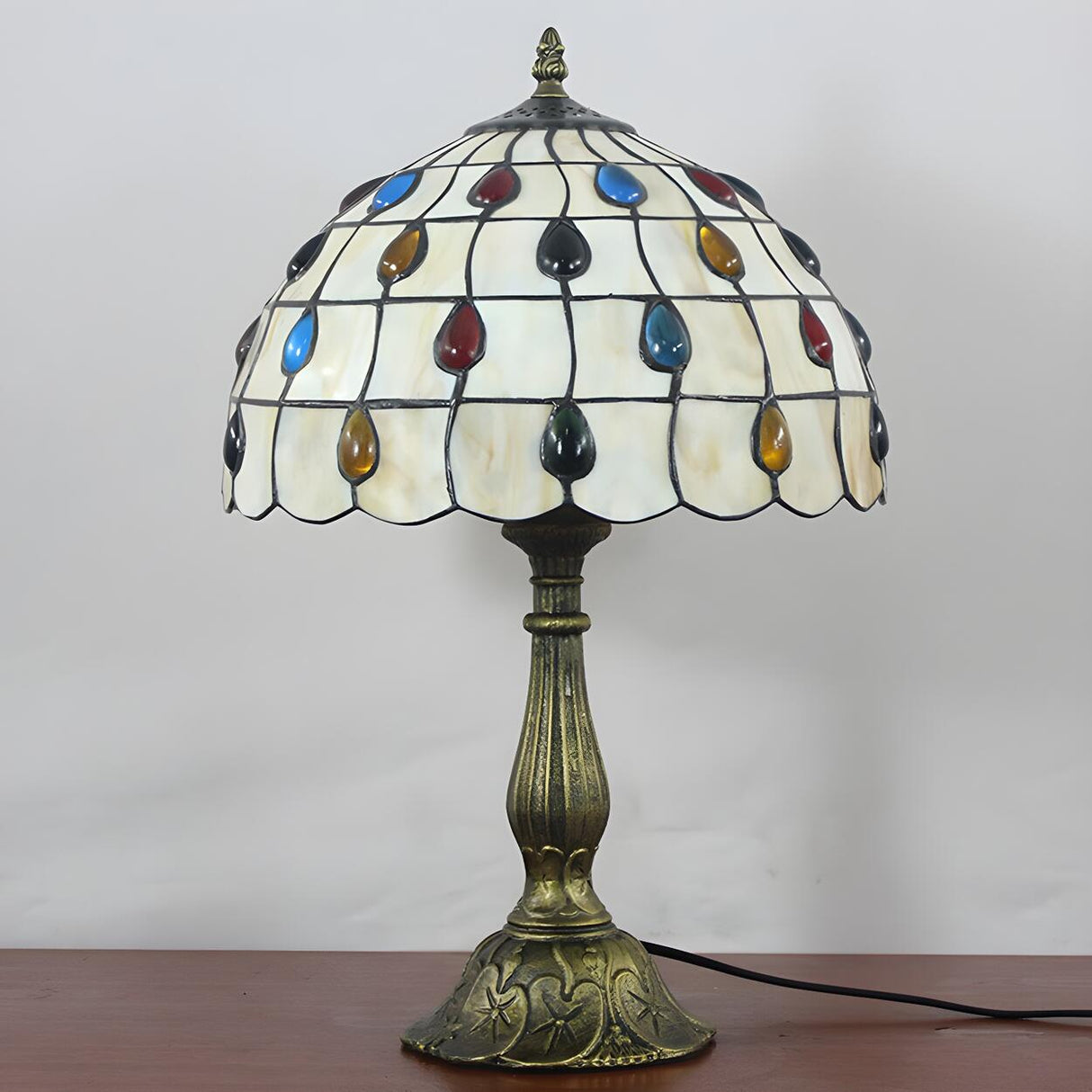 Exquisite Tiffany Umbrella Glass Shade Brass Table Lamp Image - 8