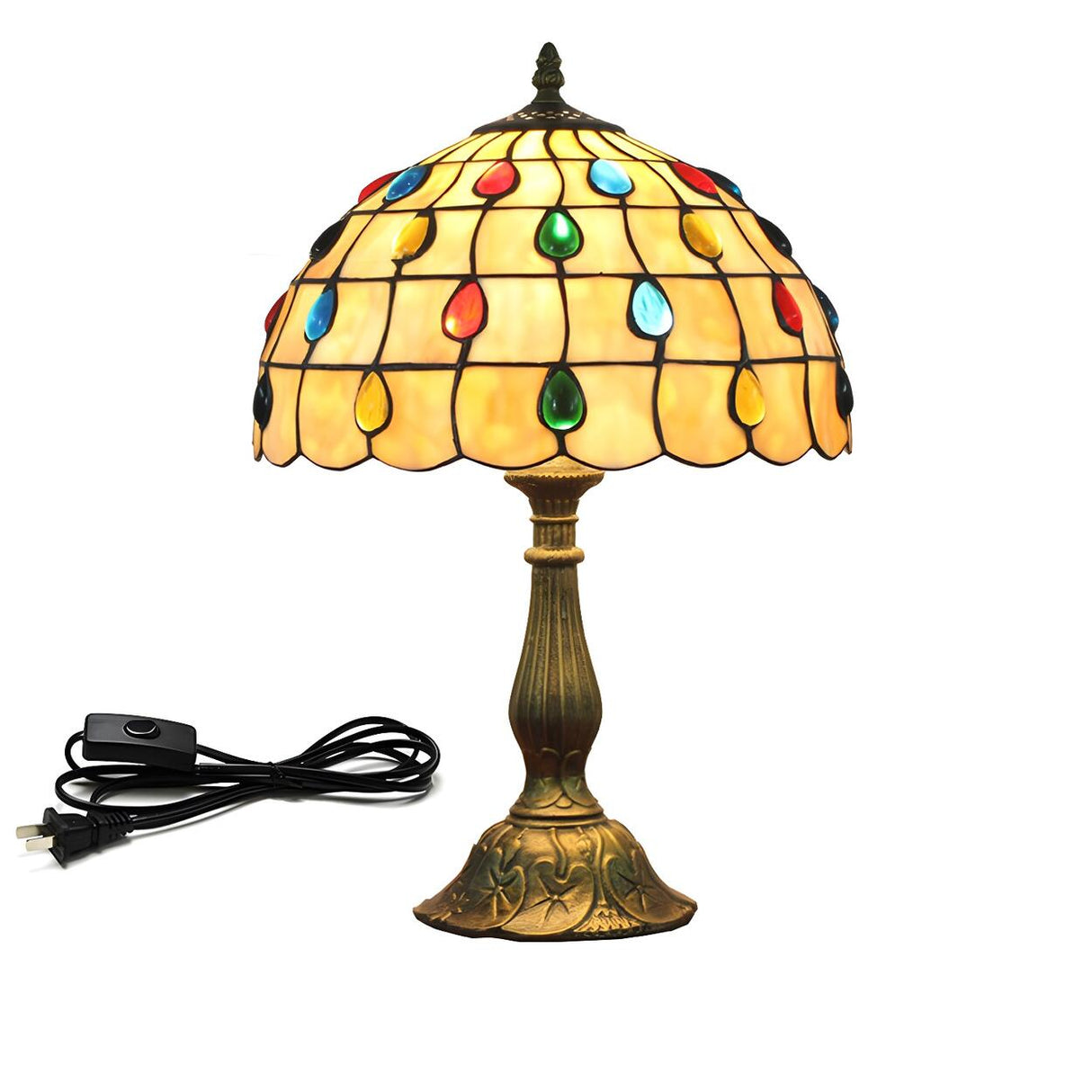 Exquisite Tiffany Umbrella Glass Shade Brass Table Lamp Image - 9