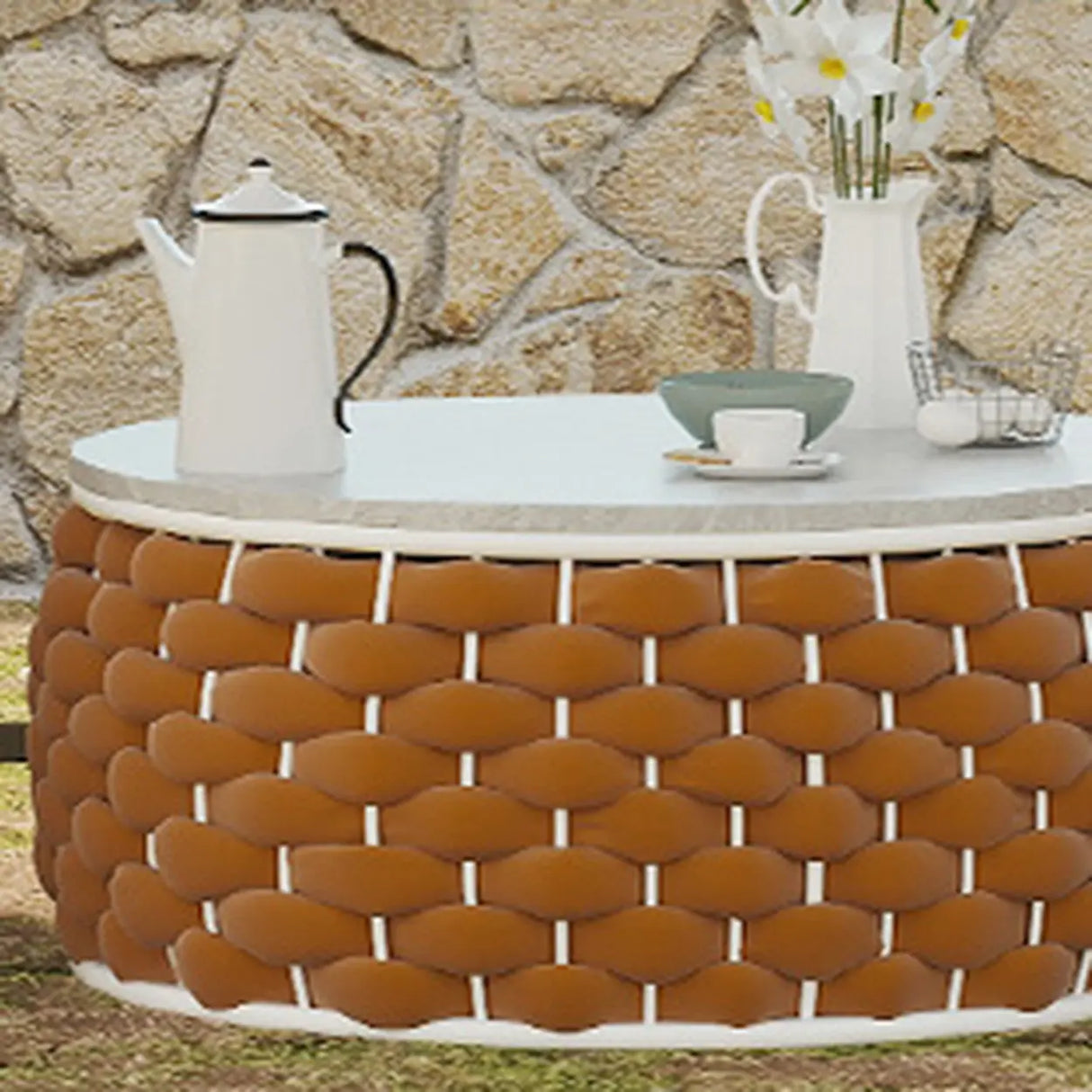 Exquisite Waterproof Woven Oval Rattan Gray Patio Set Image - 10