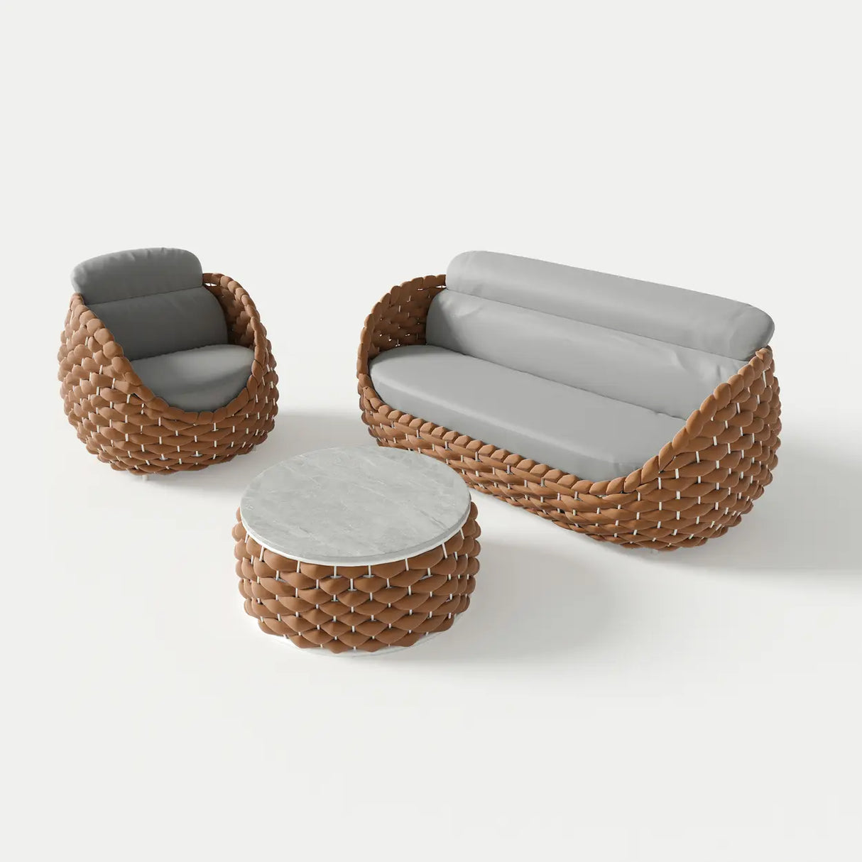 Exquisite Waterproof Woven Oval Rattan Gray Patio Set Image - 11