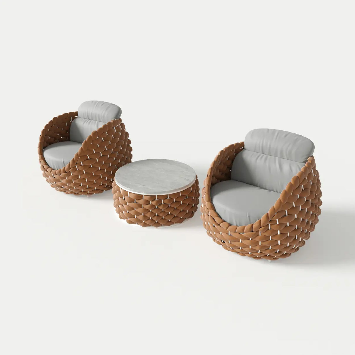 Exquisite Waterproof Woven Oval Rattan Gray Patio Set Image - 12