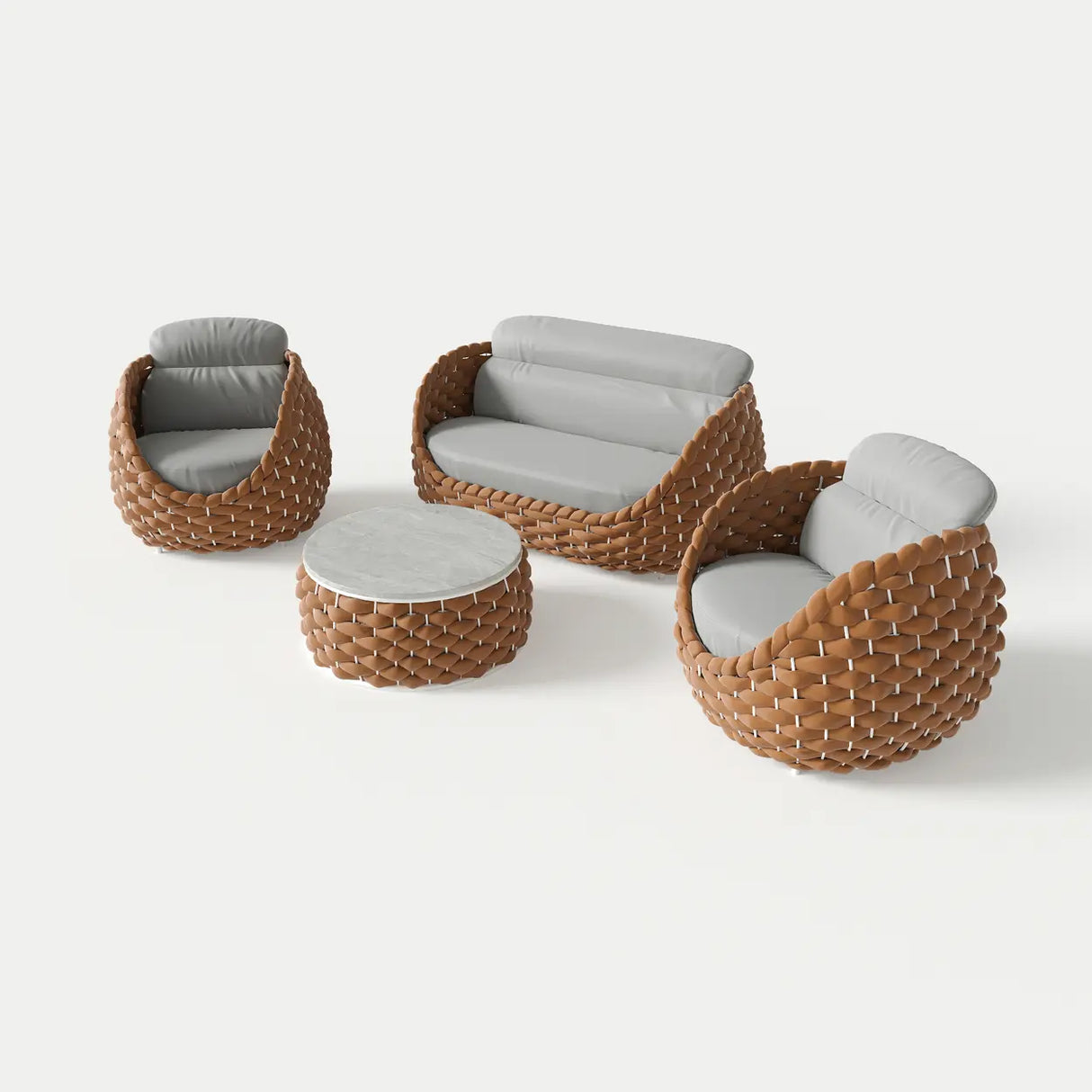 Exquisite Waterproof Woven Oval Rattan Gray Patio Set Image - 13