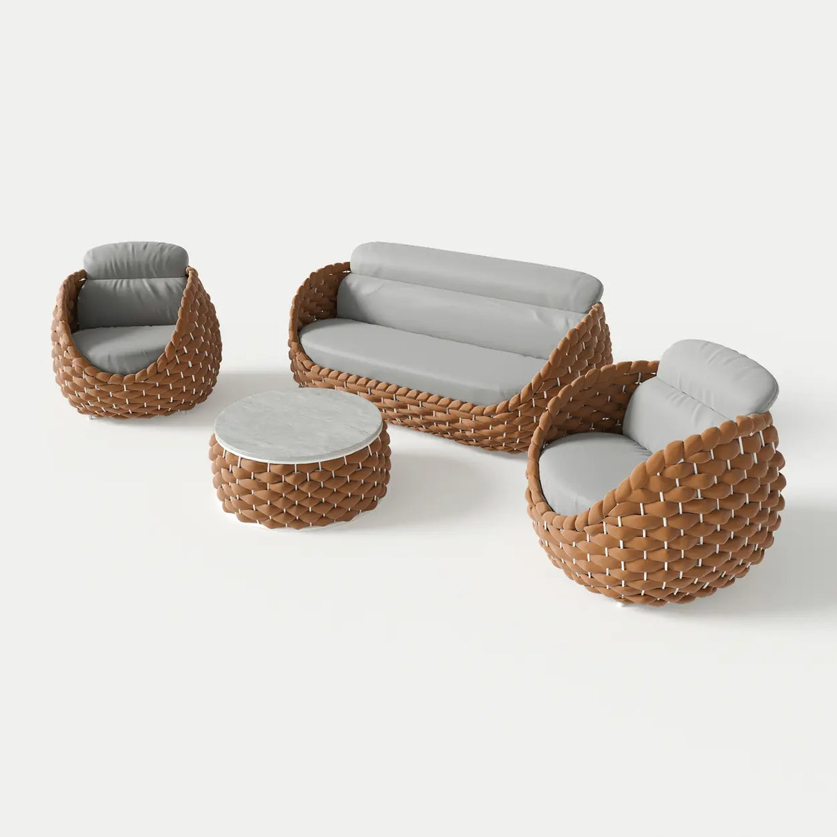 Exquisite Waterproof Woven Oval Rattan Gray Patio Set Image - 14