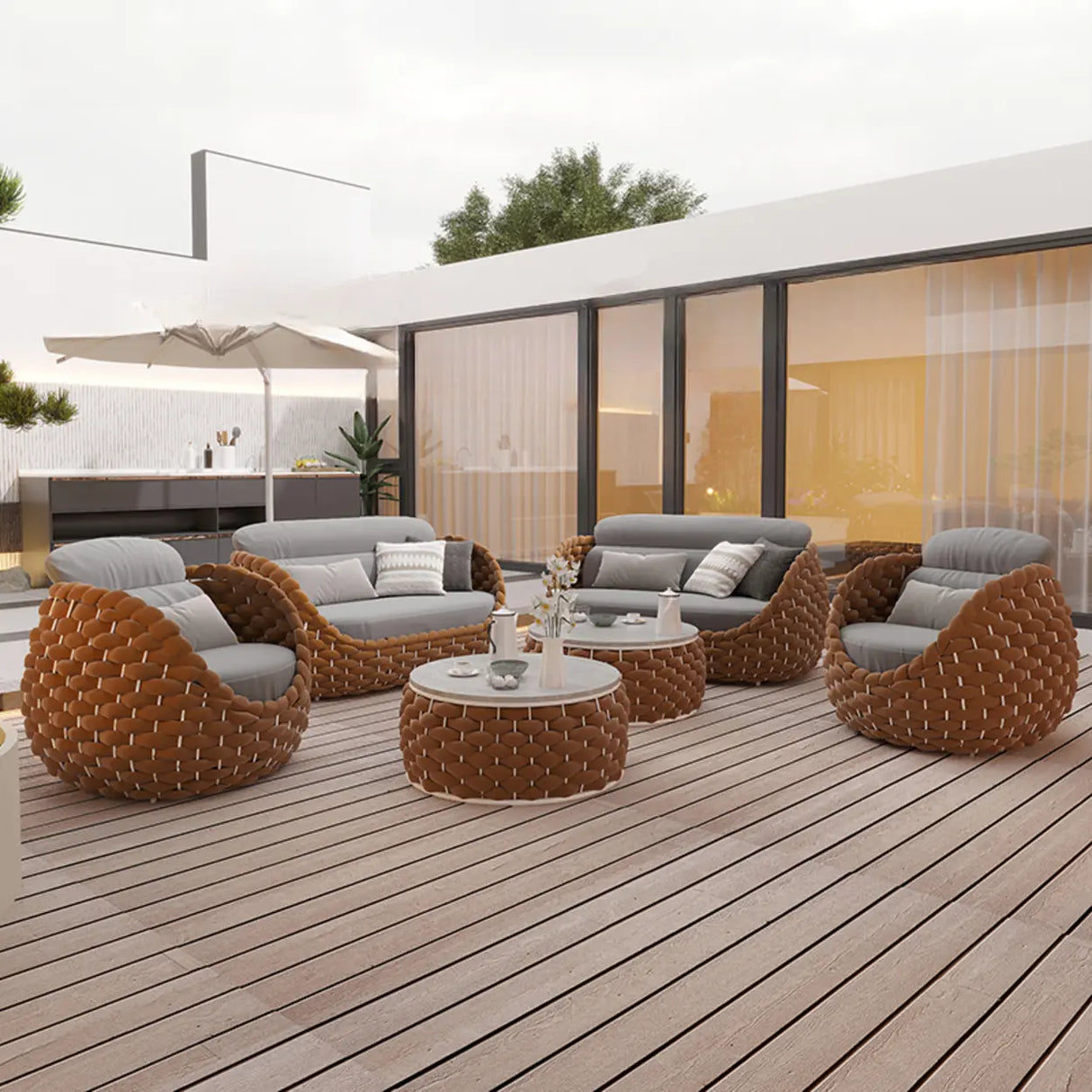 Exquisite Waterproof Woven Oval Rattan Gray Patio Set Image - 4