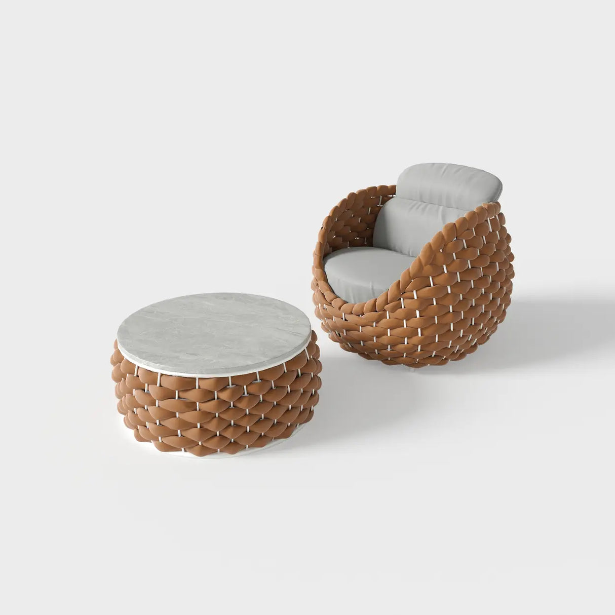 Exquisite Waterproof Woven Oval Rattan Gray Patio Set Image - 5