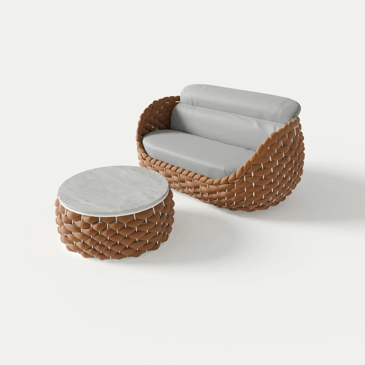 Exquisite Waterproof Woven Oval Rattan Gray Patio Set Image - 7