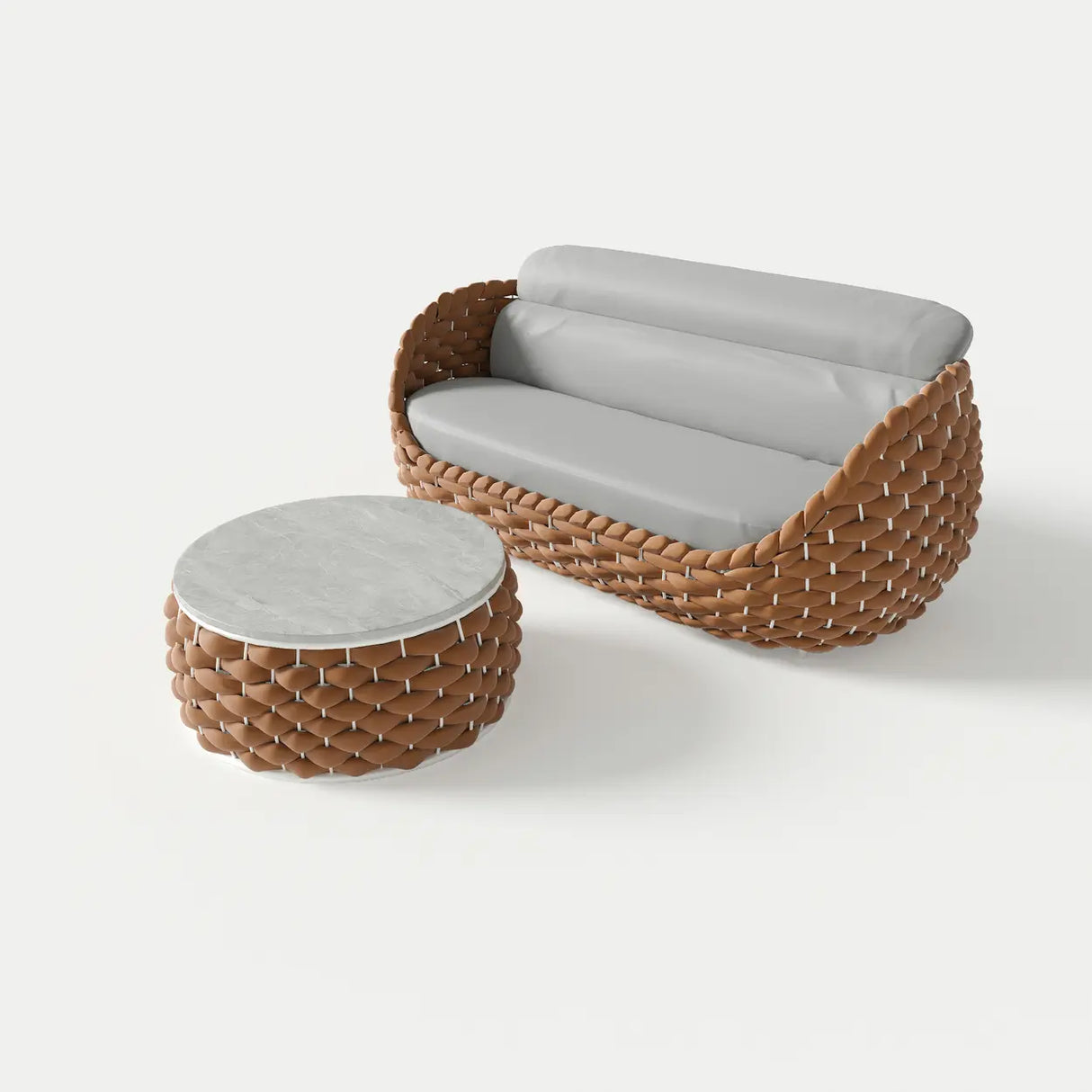 Exquisite Waterproof Woven Oval Rattan Gray Patio Set Image - 9