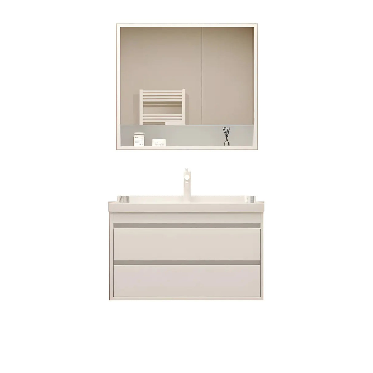 Exquisite White Wood Mirror Waterproof Storage Bath Vanity Image - 10