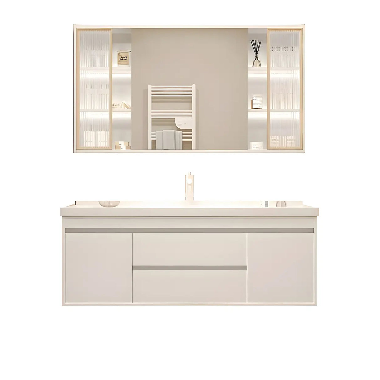 Exquisite White Wood Mirror Waterproof Storage Bath Vanity Image - 15