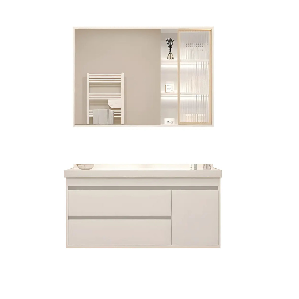 Exquisite White Wood Mirror Waterproof Storage Bath Vanity Image - 17