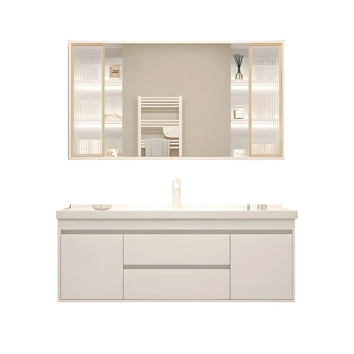 Exquisite White Wood Mirror Waterproof Storage Bath Vanity Image - 19