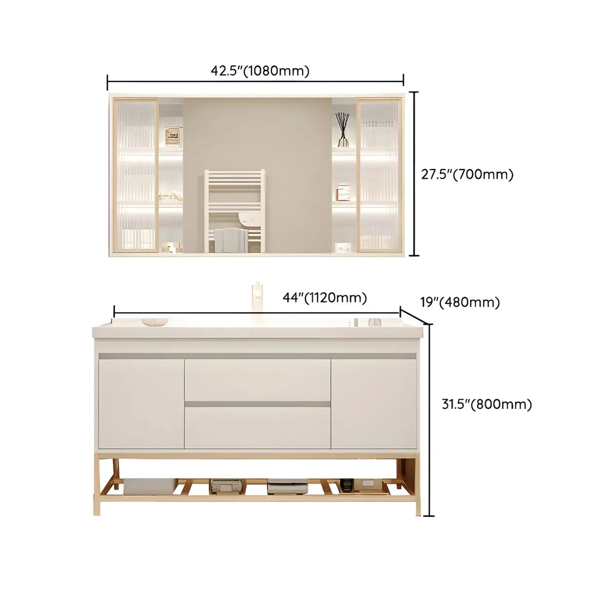 Exquisite White Wood Mirror Waterproof Storage Bath Vanity Image - 24