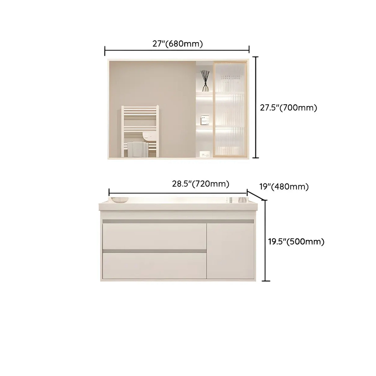 Exquisite White Wood Mirror Waterproof Storage Bath Vanity Image - 27