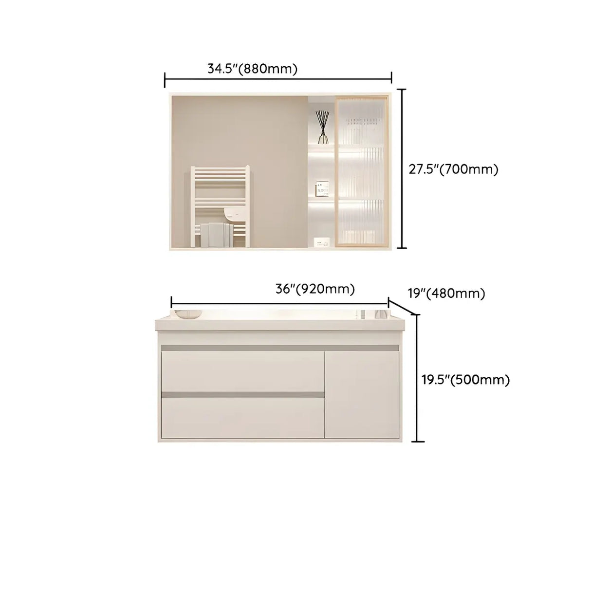Exquisite White Wood Mirror Waterproof Storage Bath Vanity Image - 29