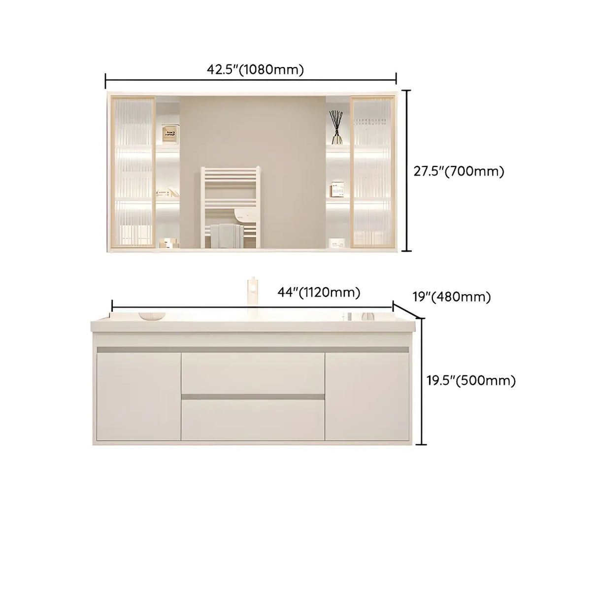 Exquisite White Wood Mirror Waterproof Storage Bath Vanity Image - 31