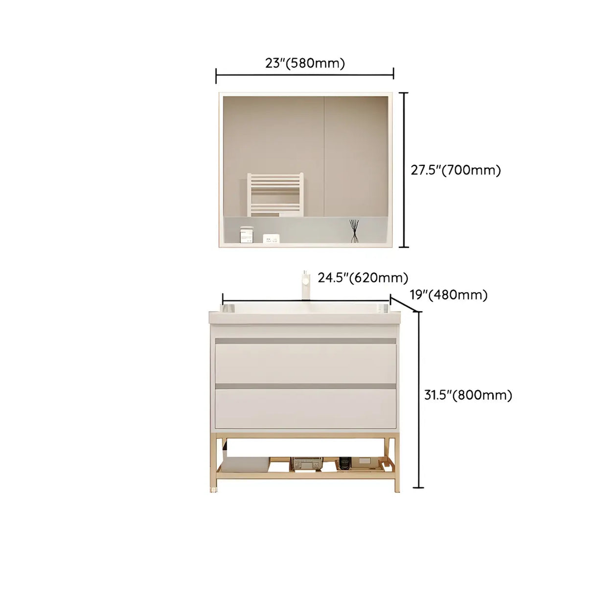 Exquisite White Wood Mirror Waterproof Storage Bath Vanity Image - 32