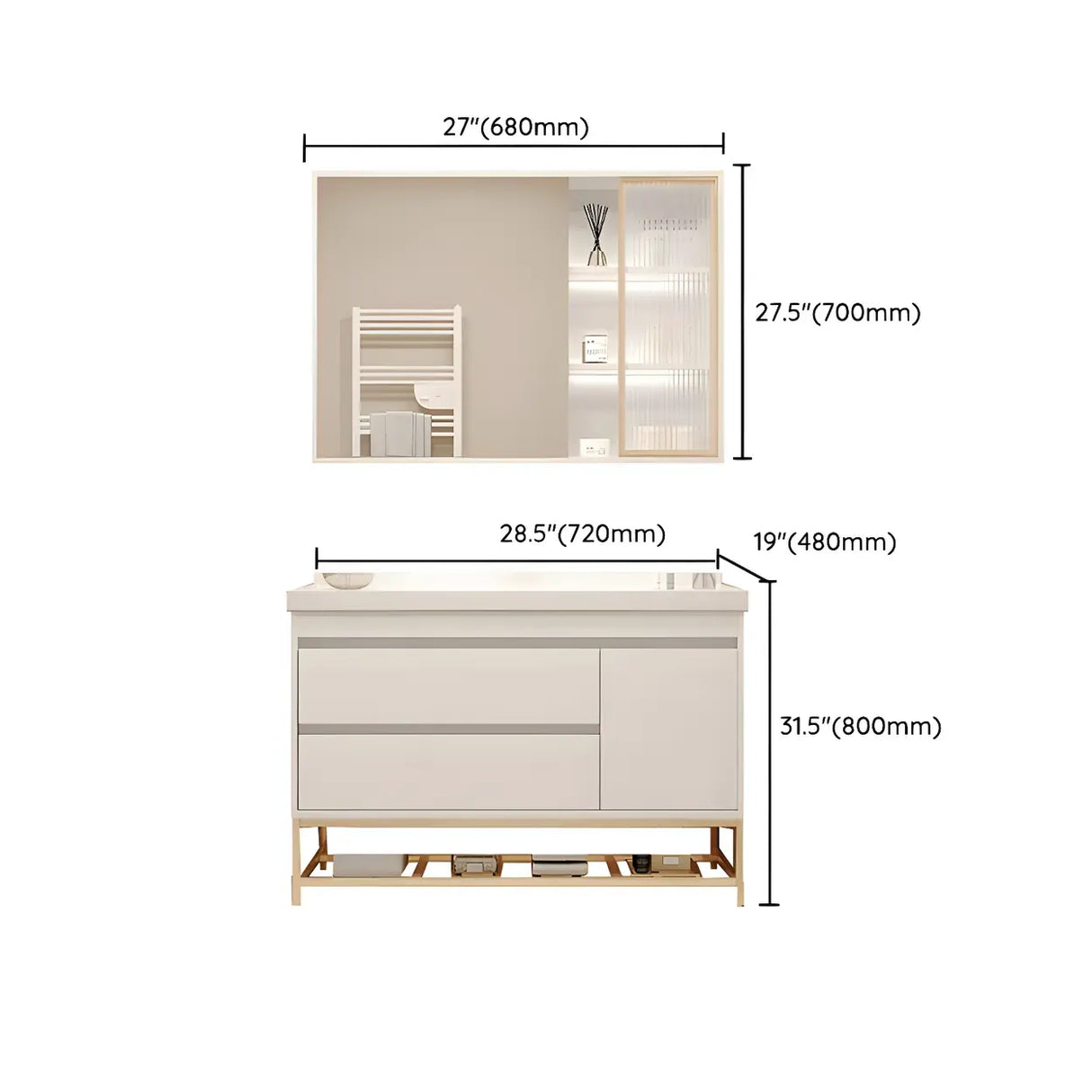 Exquisite White Wood Mirror Waterproof Storage Bath Vanity Image - 33