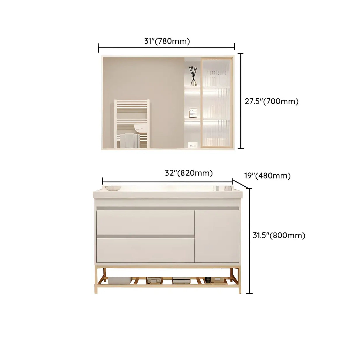 Exquisite White Wood Mirror Waterproof Storage Bath Vanity Image - 34